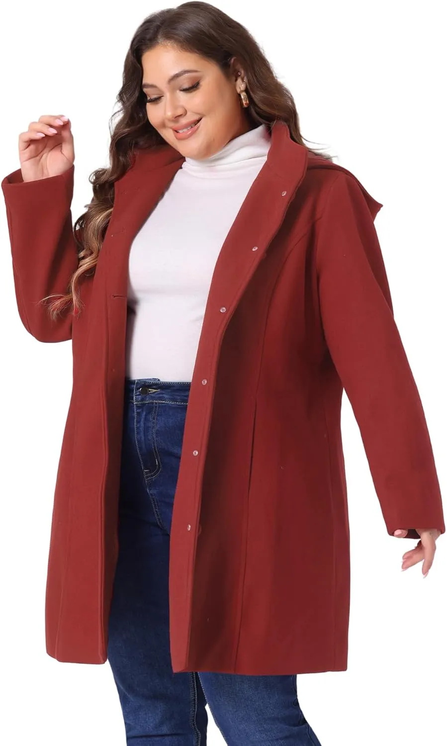 Agnes Orinda Peacoat for Women Plus Size Elegant Single Breasted Detachable Hooded Overcoat Trench Coat Jacket