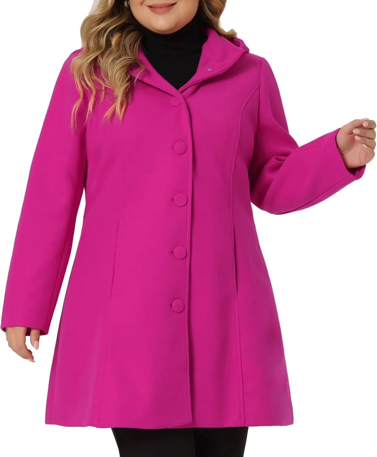 Agnes Orinda Peacoat for Women Plus Size Elegant Single Breasted Detachable Hooded Overcoat Trench Coat Jacket
