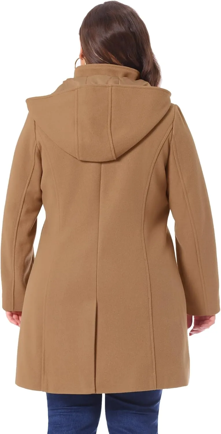Agnes Orinda Peacoat for Women Plus Size Elegant Single Breasted Detachable Hooded Overcoat Trench Coat Jacket