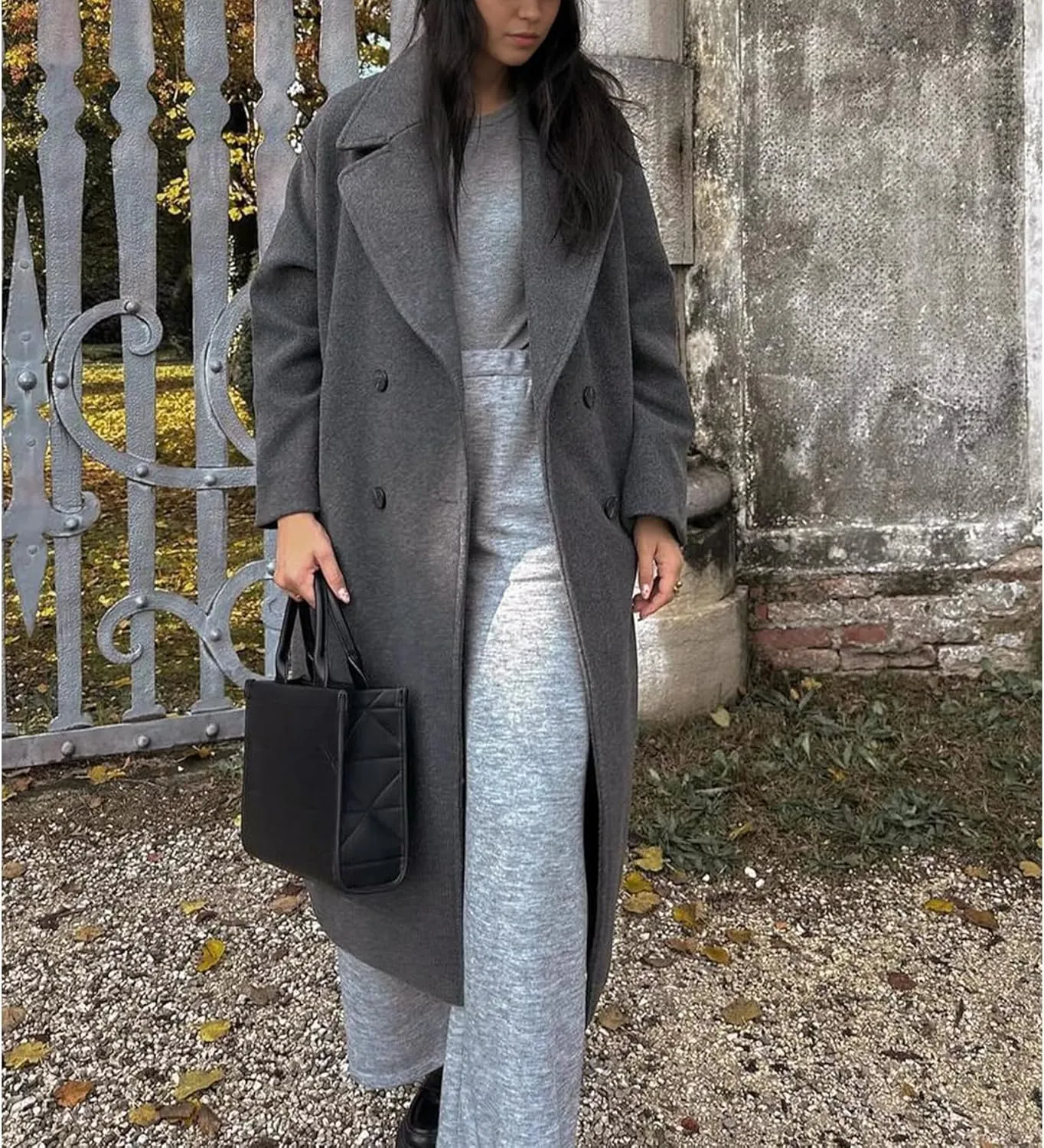 Ainangua Womens Fashion Pea Coat Casual Long Double Breasted Notch Lapel Trench Coats Warm Peacoat Fall Winter Jacket