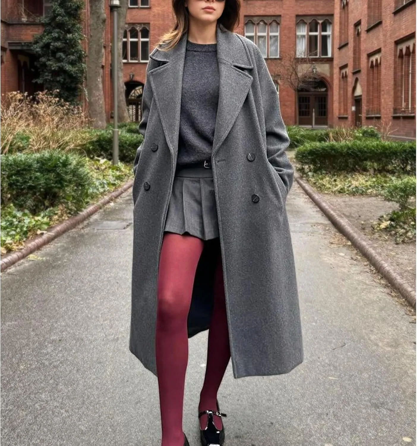 Ainangua Womens Fashion Pea Coat Casual Long Double Breasted Notch Lapel Trench Coats Warm Peacoat Fall Winter Jacket