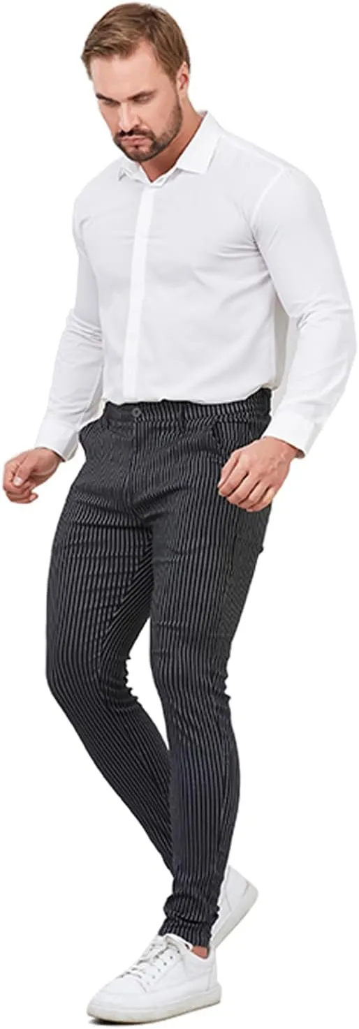 ALLELMS Mens Chinos Slim Fit Stretch Flat-Front Skinny Dress Pants