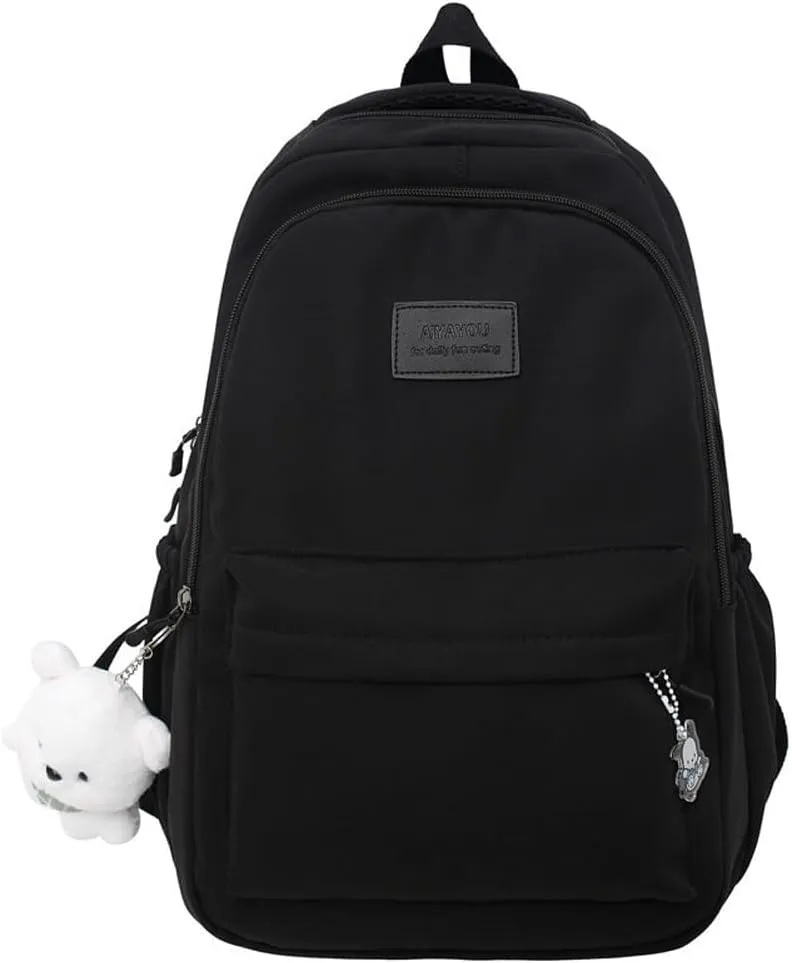 ALTALIVA Nylon Kawaii Water-Resistant Lightweight Backpack for Women Cute Laptop Daypack Traveling Daily Bag (Black)