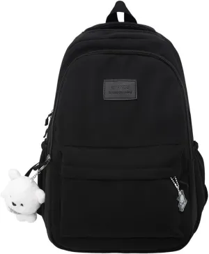 ALTALIVA Nylon Kawaii Water-Resistant Lightweight Backpack for Women Cute Laptop Daypack Traveling Daily Bag (Black)