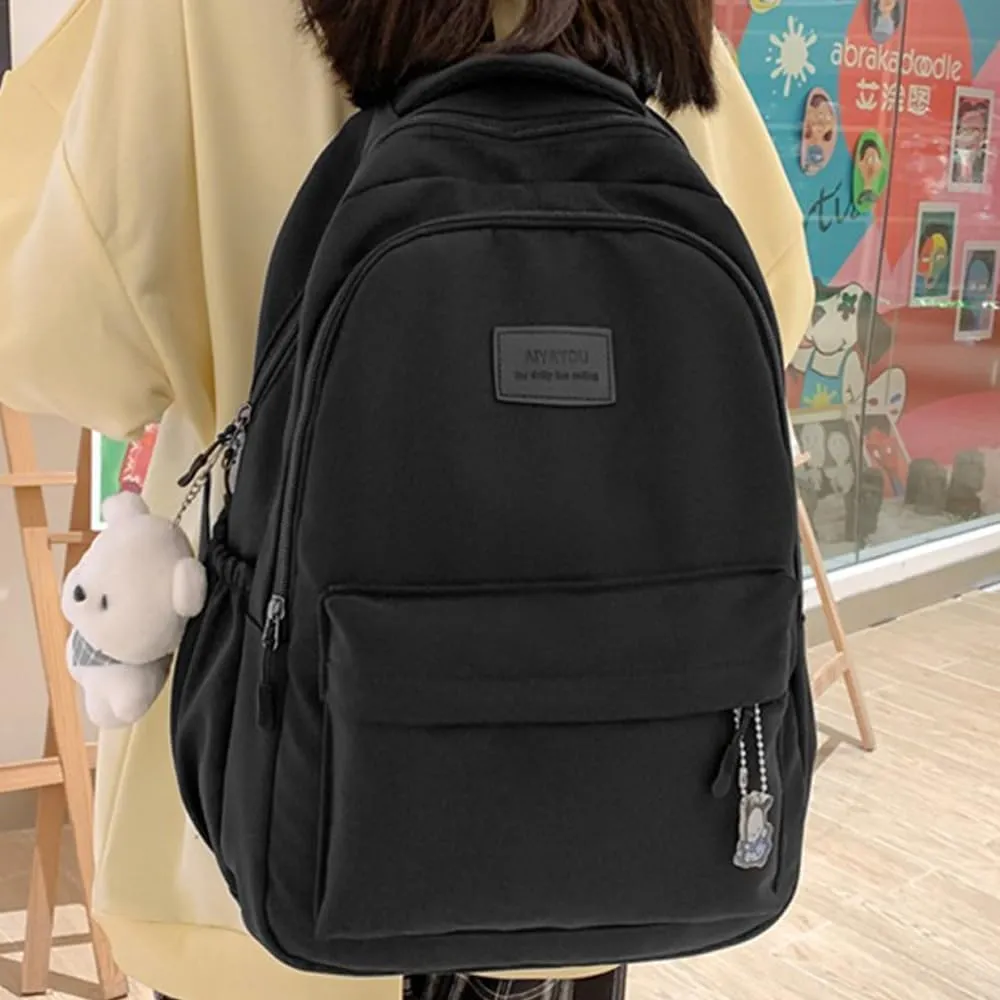 ALTALIVA Nylon Kawaii Water-Resistant Lightweight Backpack for Women Cute Laptop Daypack Traveling Daily Bag (Black)