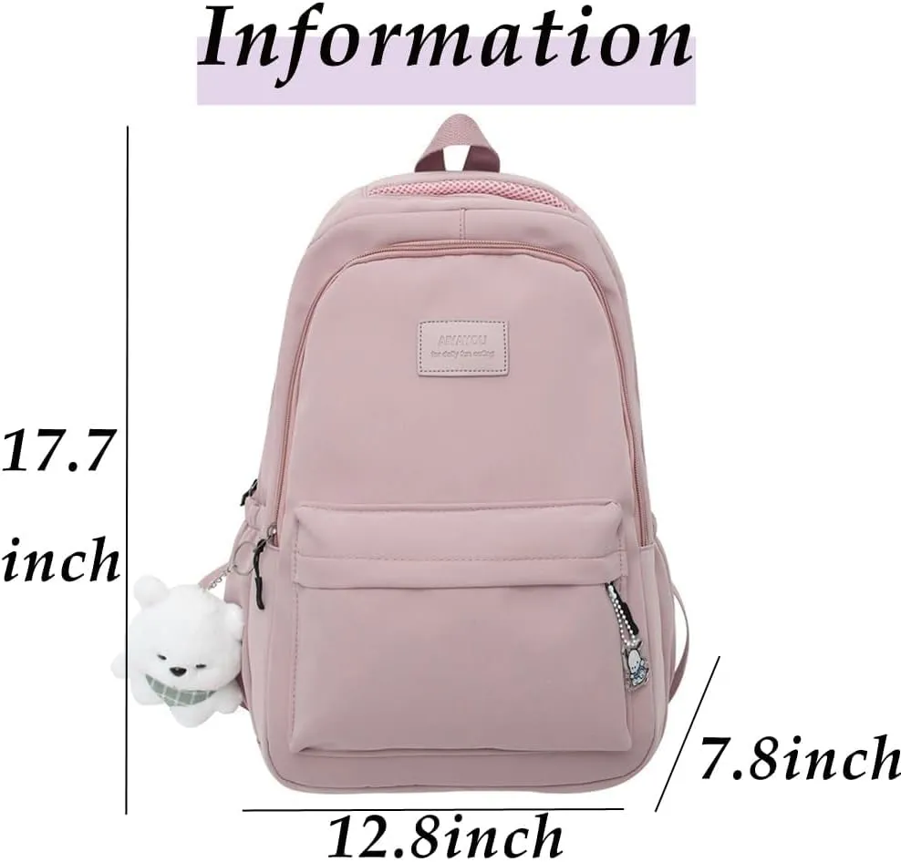 ALTALIVA Nylon Kawaii Water-Resistant Lightweight Backpack for Women Cute Laptop Daypack Traveling Daily Bag (Pink)