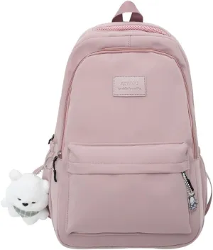 ALTALIVA Nylon Kawaii Water-Resistant Lightweight Backpack for Women Cute Laptop Daypack Traveling Daily Bag (Pink)