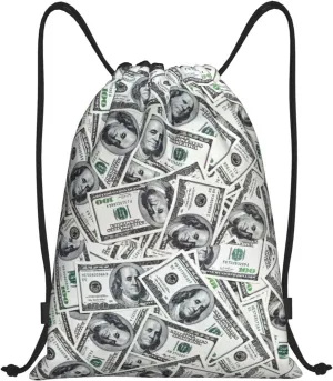 American Dollar Money Drawstring Bag Sports Sackpack Water Resistant String Bag For Sport Shopping Yoga Gym
