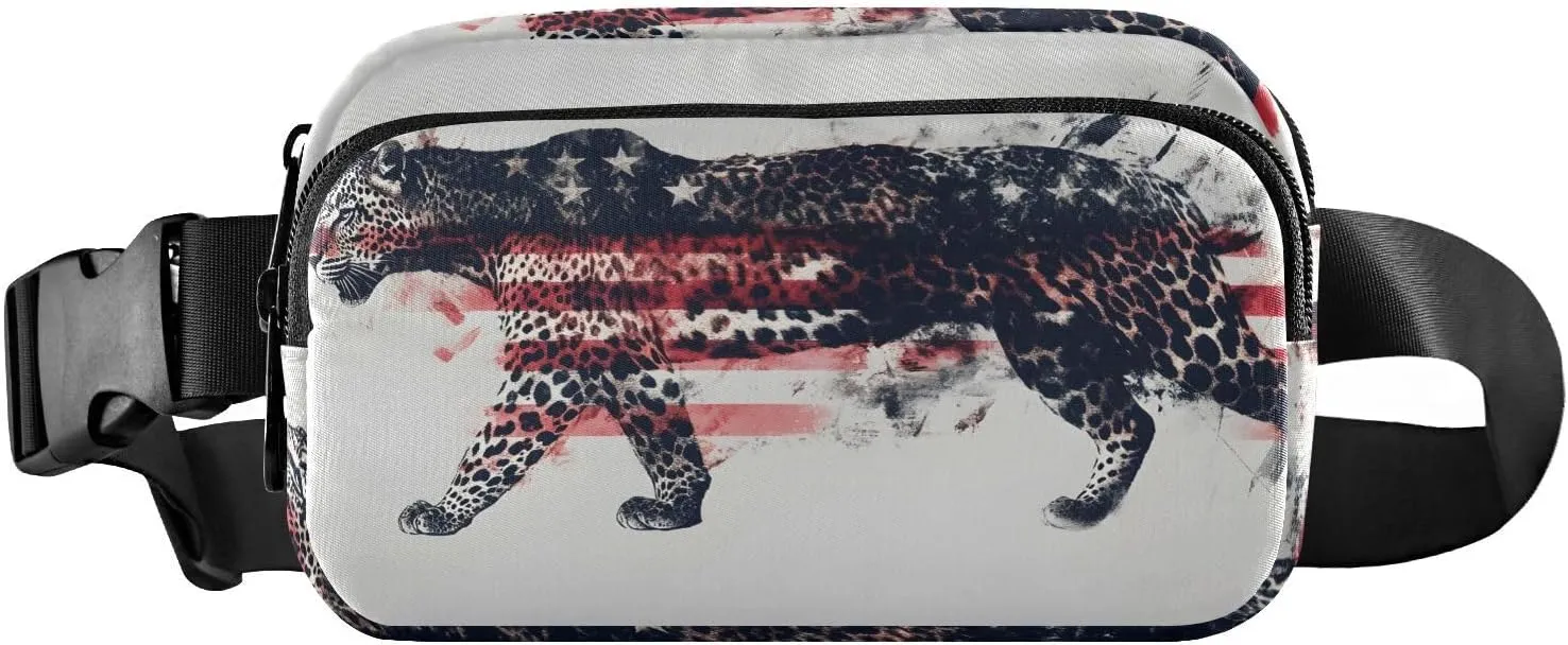 American Leopard Fanny Pack Water Resistant Waist Pack Sling Bag Purse for Women Men Travel Hiking