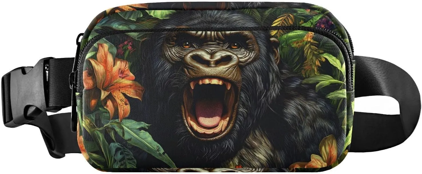 Angry Gorilla Fanny Pack Water Resistant, Women Men Waist Pack Sling Bag Purse for Travel Hiking