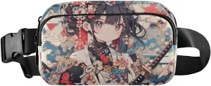 Anime Samurai Fanny Pack Water Resistant, Women Men Waist Pack Sling Bag Purse for Travel Hiking