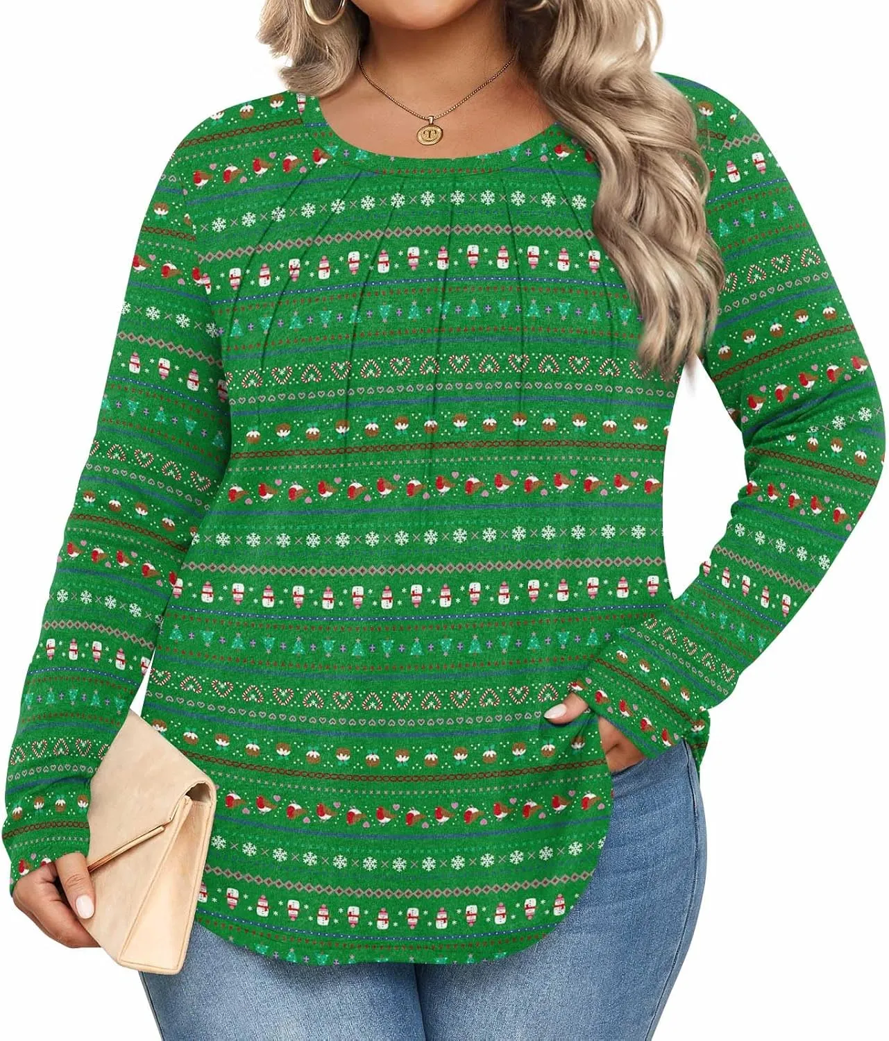 Anymiss Spring Plus Size Tops for Women 2025 Winter Sweaters Trendy Long sleeve Crew Neck Tshirts L-5XL