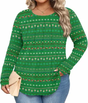 Anymiss Spring Plus Size Tops for Women 2025 Winter Sweaters Trendy Long sleeve Crew Neck Tshirts L-5XL