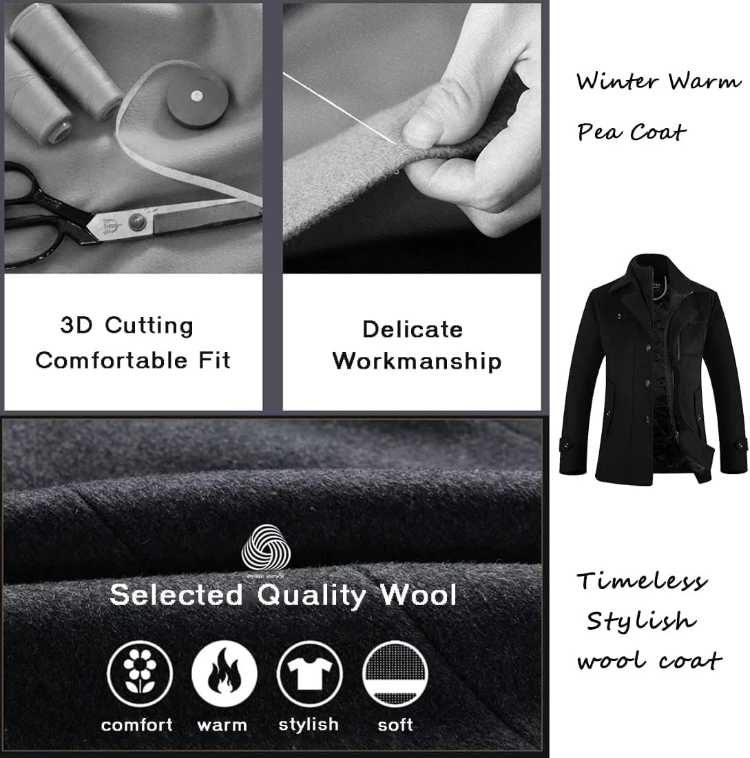 APTRO Men's Pea Coat Wool Jacket Windbreaker Single Breasted Winter Coat