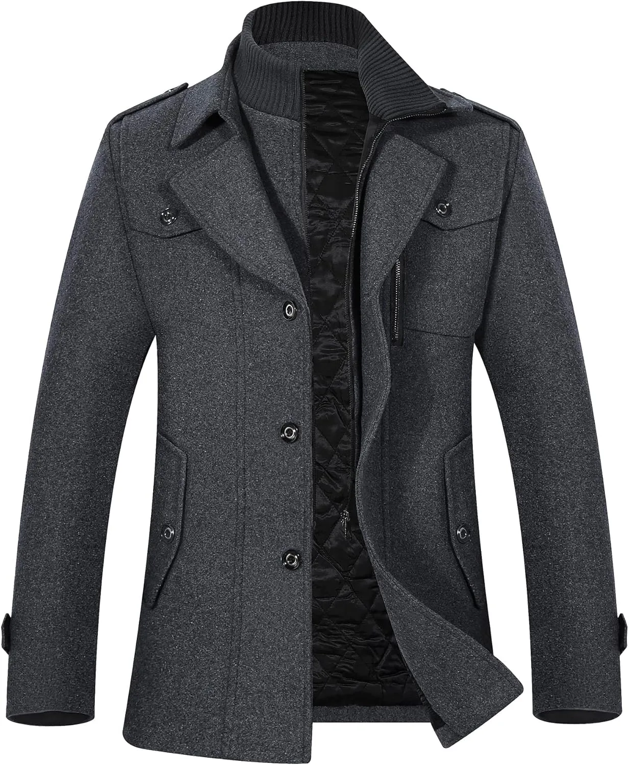 APTRO Men's Pea Coat Wool Jacket Windbreaker Single Breasted Winter Coat