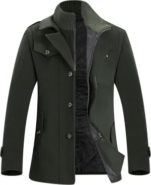 APTRO Men's Pea Coat Wool Jacket Windbreaker Single Breasted Winter Coat