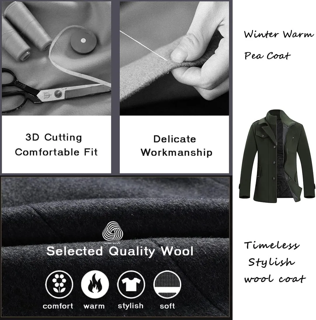 APTRO Men's Pea Coat Wool Jacket Windbreaker Single Breasted Winter Coat
