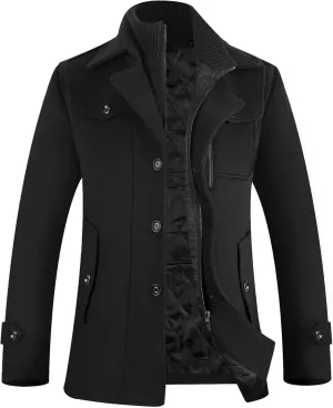 APTRO Men's Pea Coat Wool Jacket Windbreaker Single Breasted Winter Coat