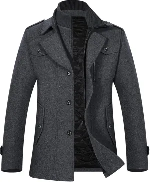 APTRO Men's Pea Coat Wool Jacket Windbreaker Single Breasted Winter Coat