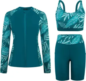 Arolina Womens Rash Guard Long Sleeve Swim Shirts Swimsuit 2025 Bathing Suit with Womens Swim Shorts & Two Pockets