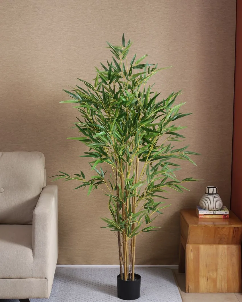 Artificial Green Bamboo Plant With Black Pot