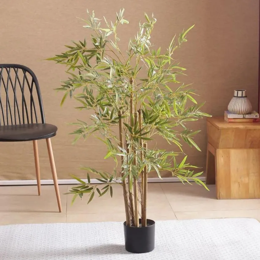 Artificial Green Bamboo Plant With Black Pot