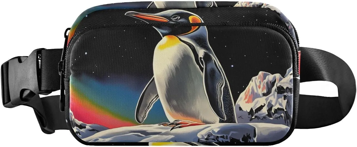 Aurora Penguin Fanny Pack Water Resistant, Women Men Waist Pack Sling Bag Purse for Travel Hiking