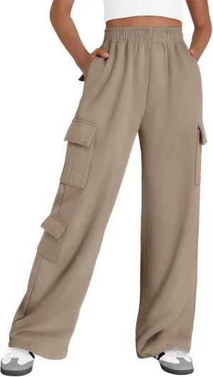 AUTOMET Womens Cargo Sweatpants Wide Leg Fleece Lined Y2k Pants Fall Winter Baggy Joggers with Pockets