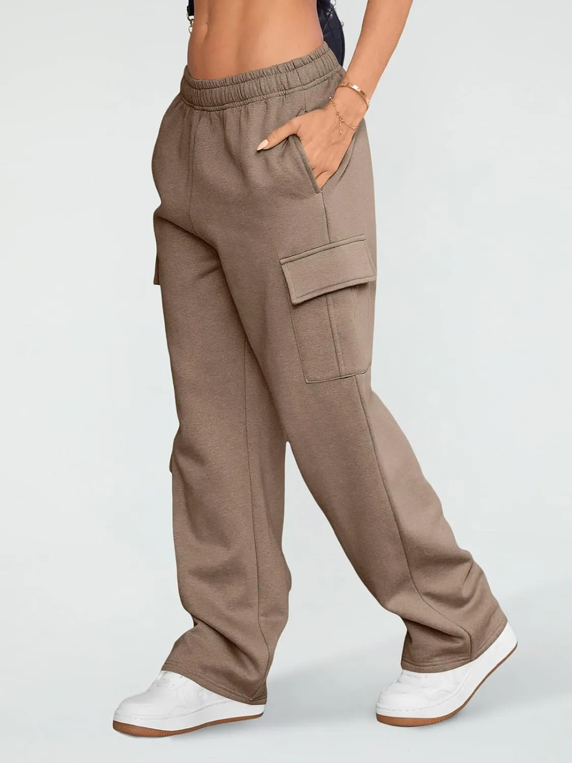 AUTOMET Womens Cargo Sweatpants Wide Leg Fleece Lined Y2k Pants Fall Winter Baggy Joggers with Pockets