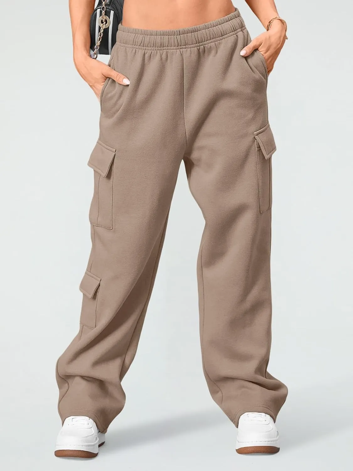 AUTOMET Womens Cargo Sweatpants Wide Leg Fleece Lined Y2k Pants Fall Winter Baggy Joggers with Pockets