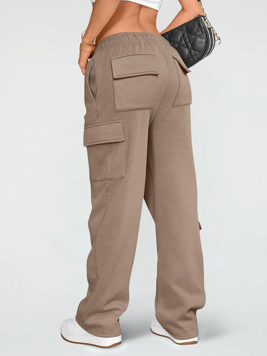 AUTOMET Womens Cargo Sweatpants Wide Leg Fleece Lined Y2k Pants Fall Winter Baggy Joggers with Pockets