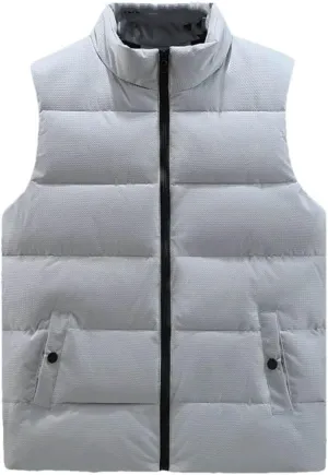 Autumn Winter Black Vest Men Stand Collar Cotton Padded Sleeveless Jacket Solid Color Warm Waistcoat