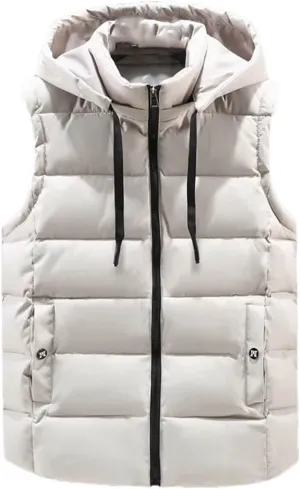 Autumn Winter Black Vests Men Hooded Thick Warm Cotton Padded Sleeveless Jacket Parka Solid Zipper Waistcoat