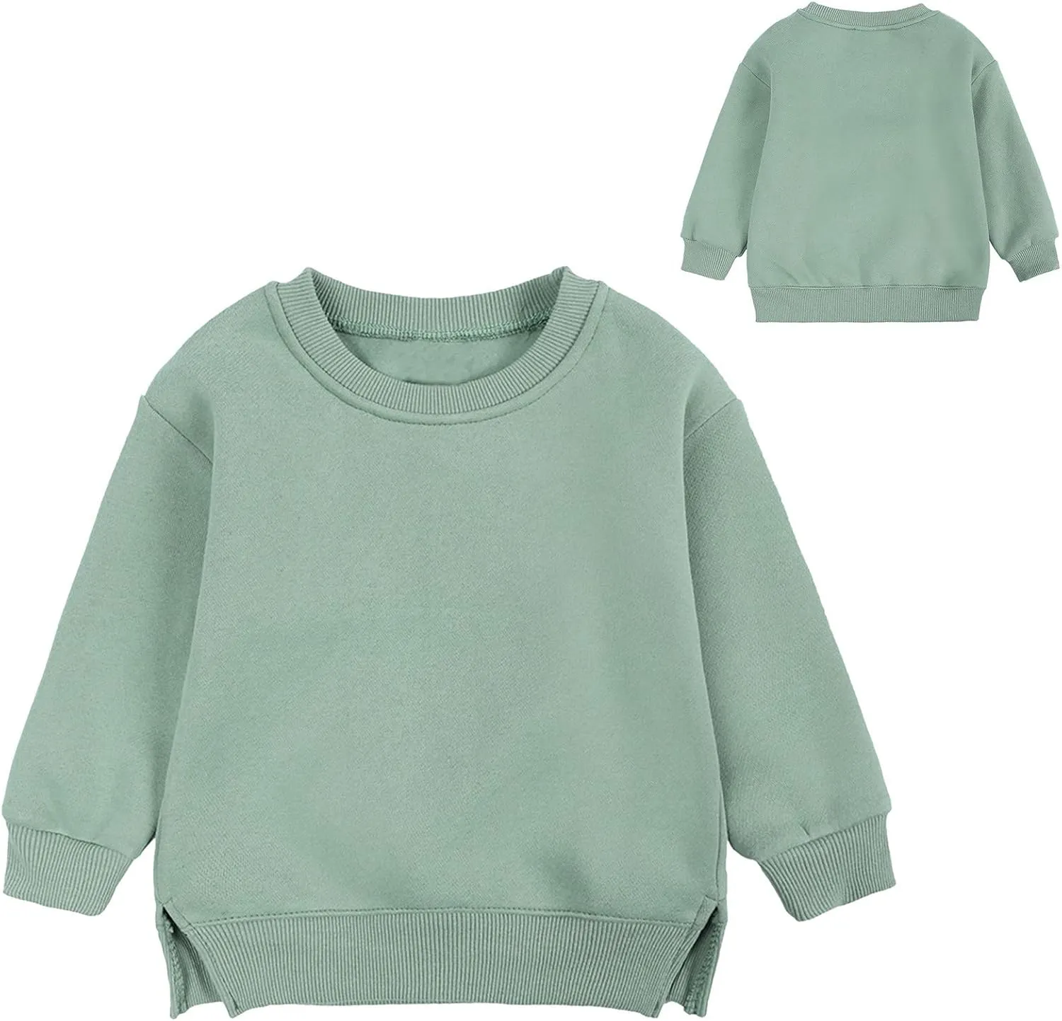 Baby Boys Girls Fleece Sweatshirt Crewneck Solid Cotton Pullover Newborn Infant Warm Basic Sweatshirt Fall Winter Top