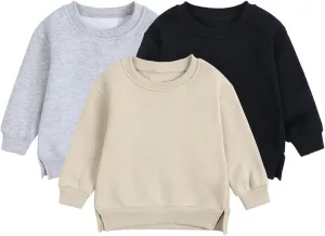 Baby Boys Girls Fleece Sweatshirt Crewneck Solid Cotton Pullover Newborn Infant Warm Basic Sweatshirt Fall Winter Top