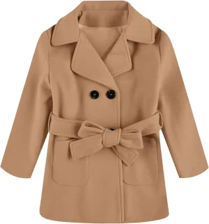 Baby Kids Boys Girls Classic Wool Blend Coat Winter Double Breasted Trench Coat Outwear Pea Coat Jacket with Belt
