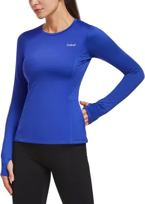 baleaf Thermal Shirts for Women Long Sleeve Fleece Tops Running Workout Cold Weather Gear Compression Zipper Pocket