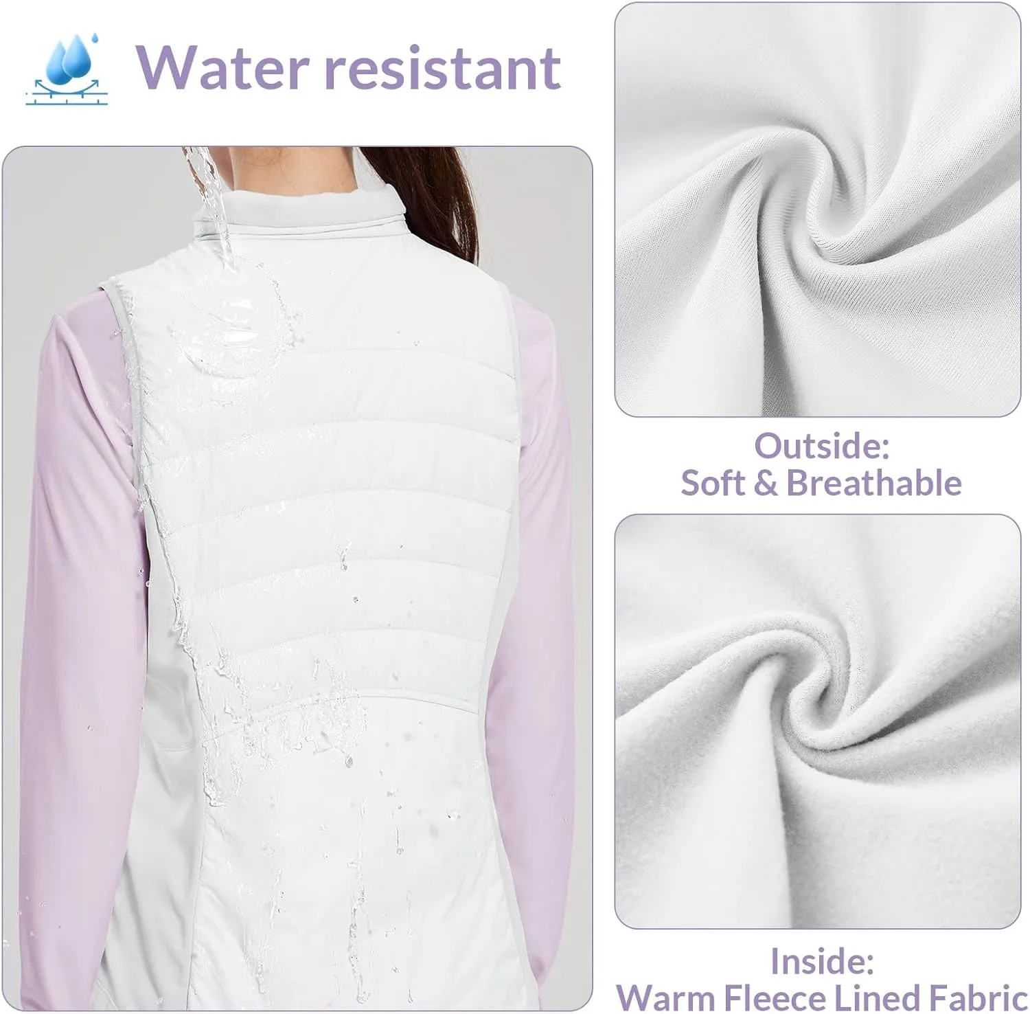 baleaf Women's Lightweight Puffer Warm Vest Thermal Water Resistant Outwear Sleeveless Jacket Zip Pocket Winter Outdoor