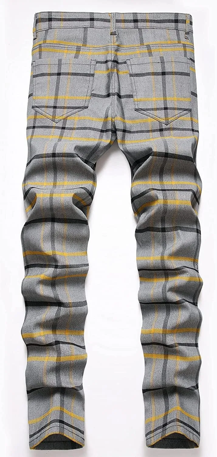 Banana Bucket Plaid Panst Stretch Slim Fit Business Casual Dress Chinos Pants Skinny Mens Dress Pants