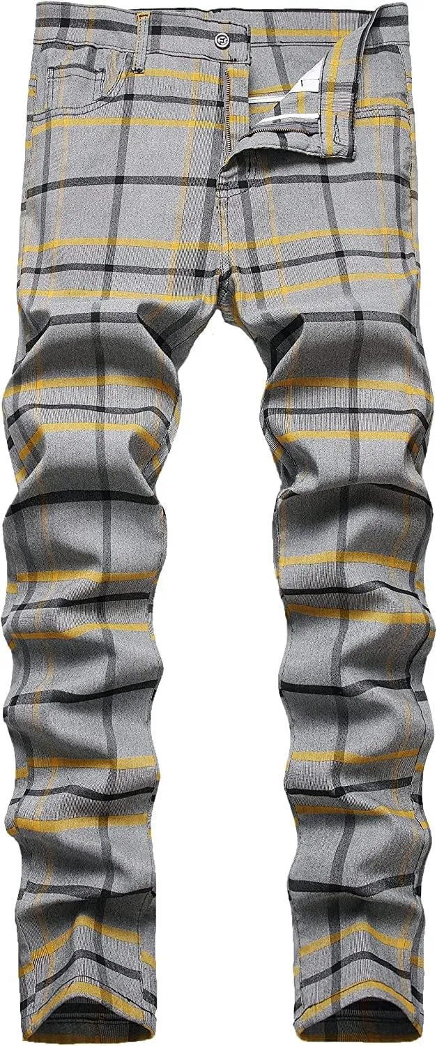 Banana Bucket Plaid Panst Stretch Slim Fit Business Casual Dress Chinos Pants Skinny Mens Dress Pants