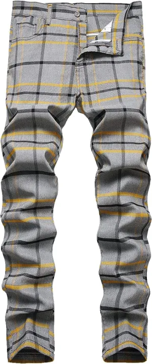 Banana Bucket Plaid Panst Stretch Slim Fit Business Casual Dress Chinos Pants Skinny Mens Dress Pants