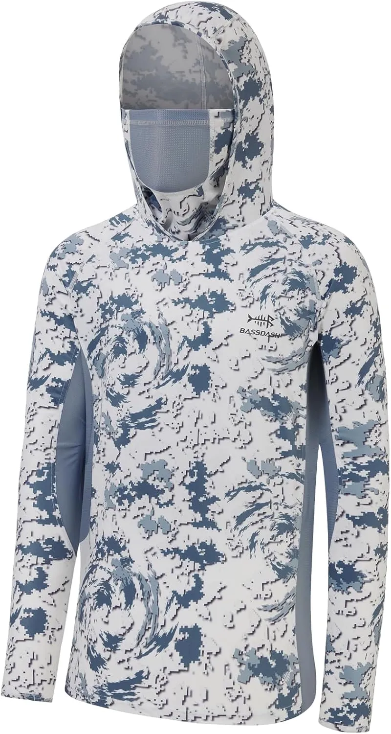 BASSDASH UPF 50  Mens Hunting Shirts with Mask Long Sleeve Camo Fishing Hoodie