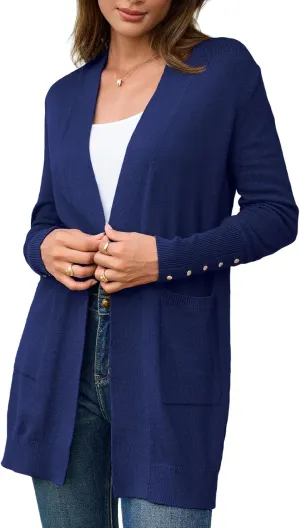BB&KK Women's Cardigan Sweaters Button Cuff Long Sleeve Knit Open Front Jacket Casual Fall Coat with Pockets