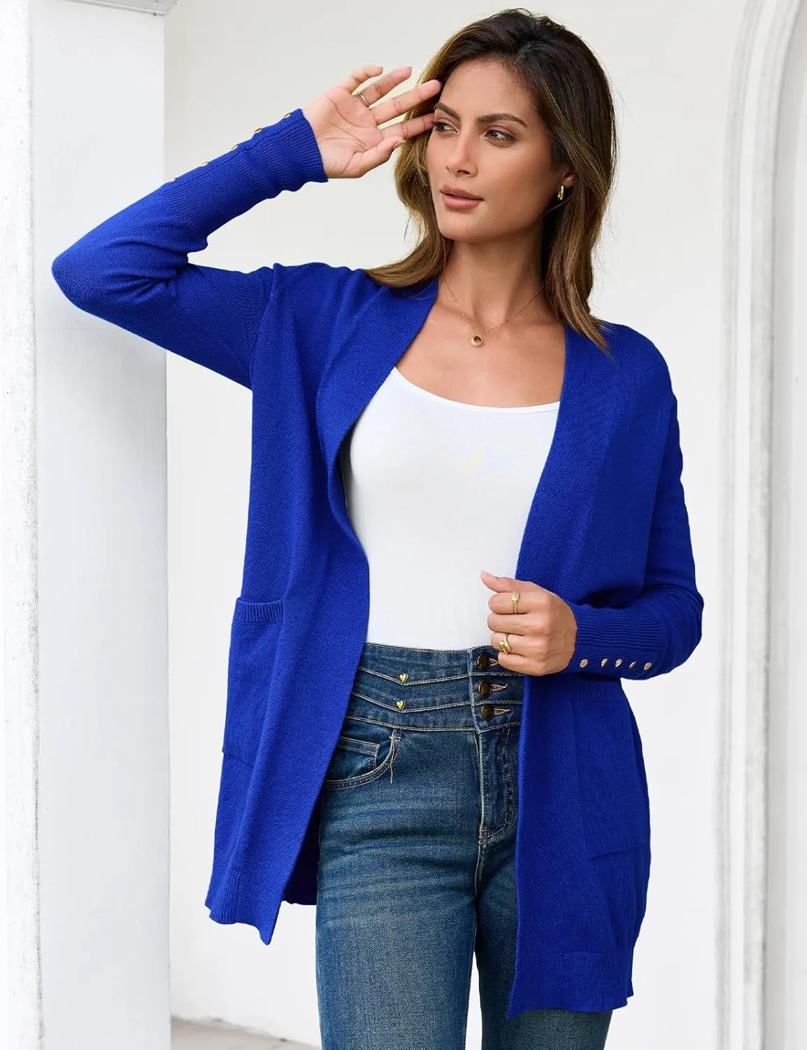 BB&KK Women's Cardigan Sweaters Button Cuff Long Sleeve Knit Open Front Jacket Casual Fall Coat with Pockets