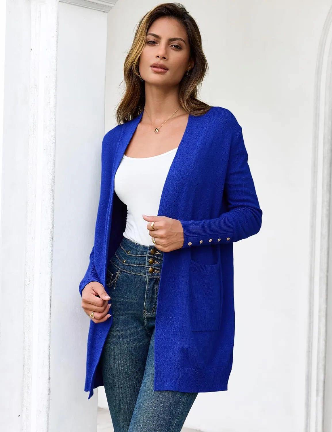 BB&KK Women's Cardigan Sweaters Button Cuff Long Sleeve Knit Open Front Jacket Casual Fall Coat with Pockets