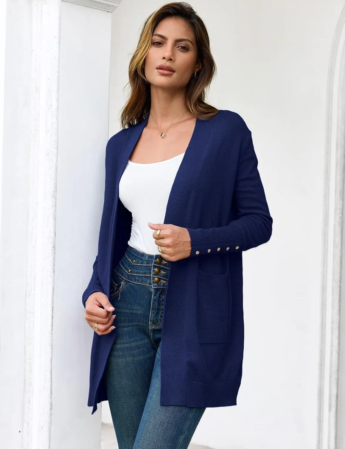 BB&KK Women's Cardigan Sweaters Button Cuff Long Sleeve Knit Open Front Jacket Casual Fall Coat with Pockets