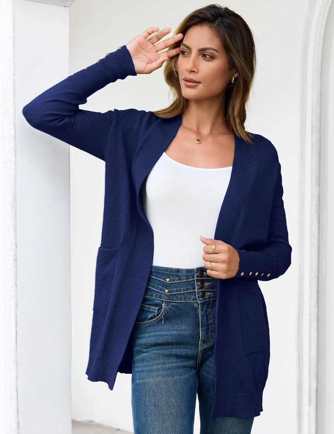 BB&KK Women's Cardigan Sweaters Button Cuff Long Sleeve Knit Open Front Jacket Casual Fall Coat with Pockets