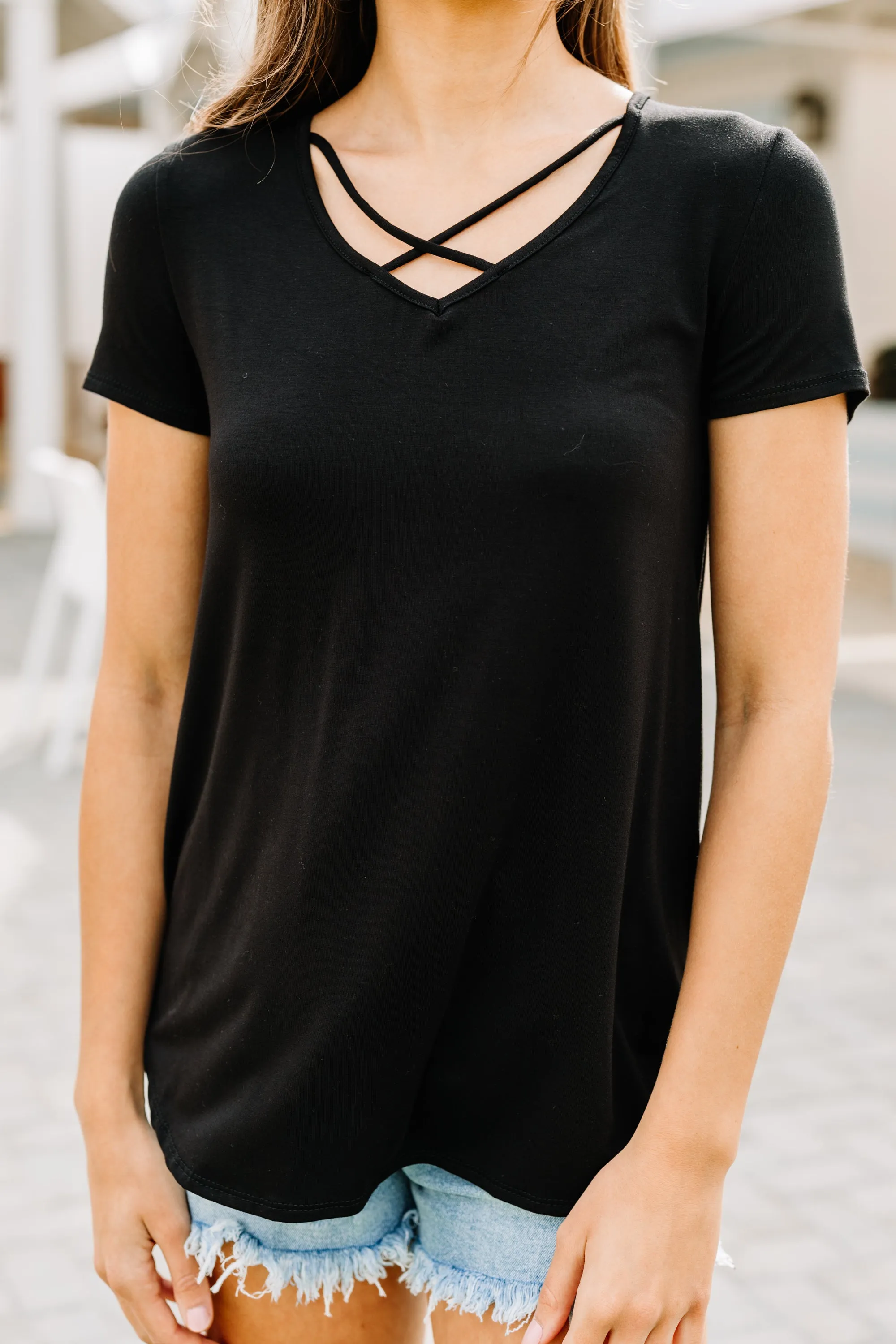Before I Go Black Crisscross Neckline Top
