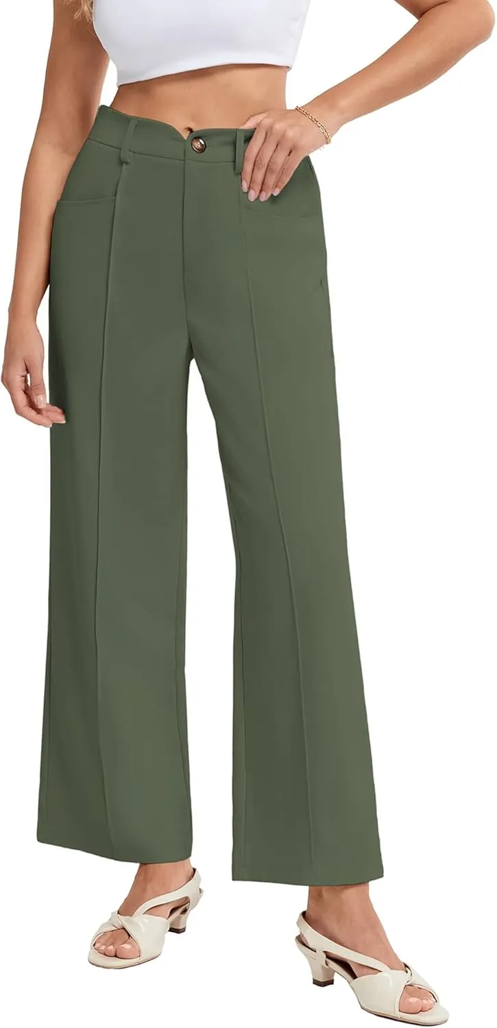 Belle Poque Women's Business Casual Pants High Waisted Wide Leg Work Pants for Women with Pockets