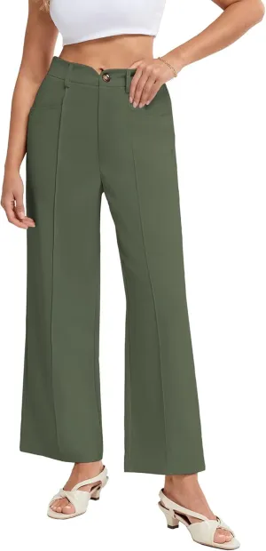 Belle Poque Women's Business Casual Pants High Waisted Wide Leg Work Pants for Women with Pockets